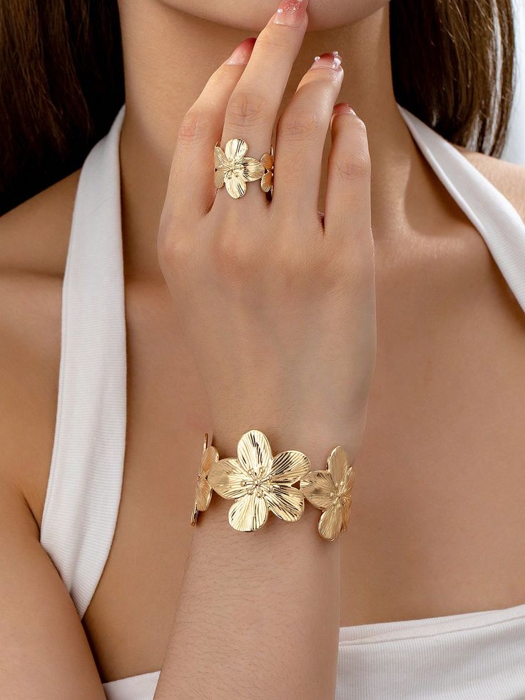 Golden Flower Open Cuff Bracele